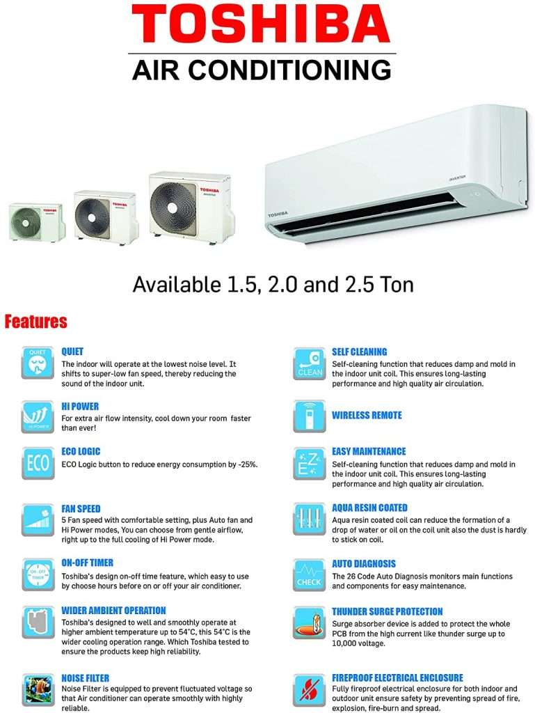 Toshiba Hi-Wall Inverter Smart Split Air Conditioner